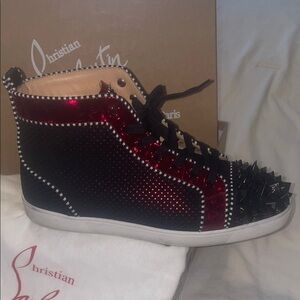 Christian Louboutin Red and Black Spiked Sneakers